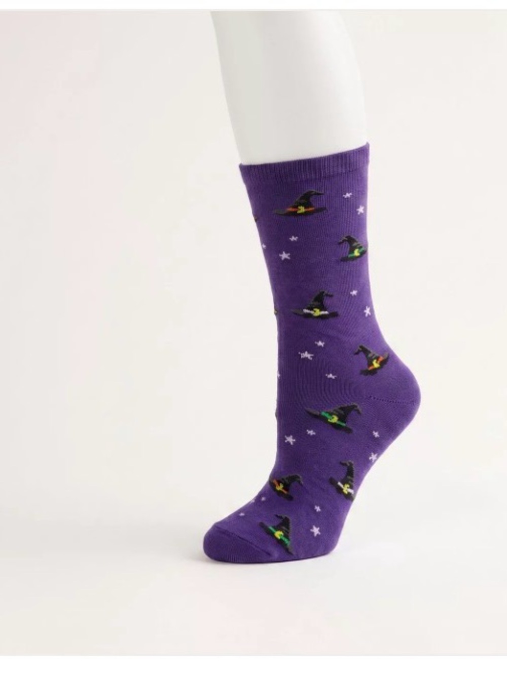 Women's Halloween Purple Crew Socks With Witches Hats